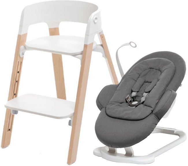 Stokke Steps Matstol inkl. Babysitter|White/Natural/Deep Grey