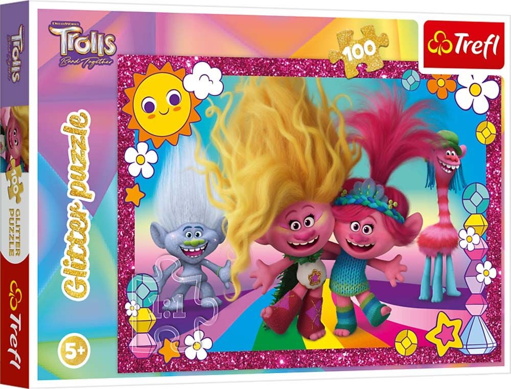 Trefl Trolls Glitter Pussel 100 Bitar|